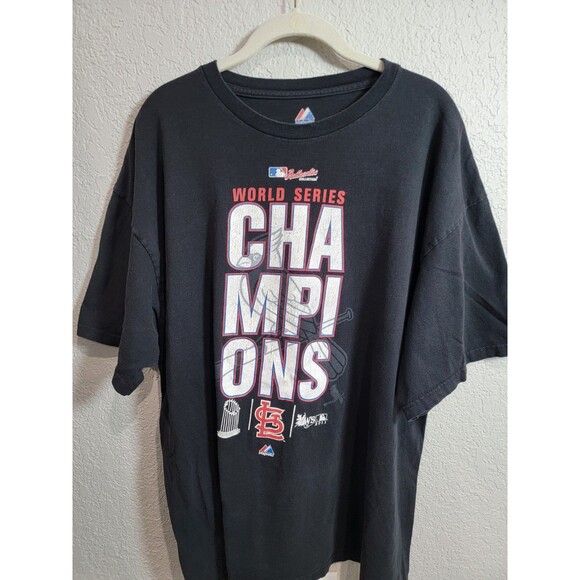 Majestic St Louis Cardinals Black T Shirt Men’s 2XL 2011 WS Champions - Picture 2 of 3